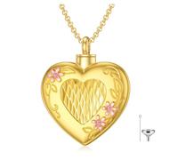 SOULMEET Cremation Jewelry for Ashes Daisy Heart Urn Necklace for Women Men Cherish Memories Jewelry to Keep Someone Near to You Personalized Gold Plated/9K 14K 18K Real Gold Letters Engraving Text