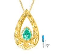 SOULMEET Crushed Ice Cut Simulated Heart Diamond Teardrop Necklace for Ashes, Custom Gold/Silver Teardrop-Shape Birthstone Urn Locket Keepsake Cremation Jewelry for Pet Human Ashes - 5