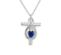 SOULMEET Heart Birthstone Infinity Cross Urn Necklace for Ashes 925 Sterling Silver Cremation Pendant Customized Birthstone Text Always in My Heart Ashes Holder Jewelry for Women Loved Ones(Sep.)