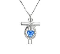 SOULMEET Heart Birthstone Infinity Cross Urn Necklace for Ashes 925 Sterling Silver Cremation Pendant Customized Birthstone Text Always in My Heart Ashes Holder Jewelry for Women Loved Ones(Dec.)