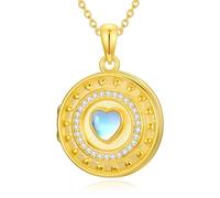 SOULMEET Heart Moonstone Gold Locket Necklace for Women That Holds 1 Photo 925 Sterling Silver Locket Memorial Gift for Mum Her Lovers Girlfriends Christmas Valentine Mother Day (Locket only)