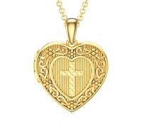 SOULMEET Heart Shaped Gold Plate Cross Locket Necklace That Holds Pictures Photo Animal Personalized Locket Necklace Sterling Silver
