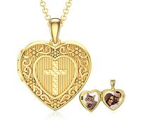 SOULMEET Heart Shaped Gold Plate Cross Locket Necklace That Holds Pictures Photo Animal Personalized Locket Necklace Sterling Silver