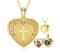 SOULMEET Heart Shaped Gold Plate Cross Locket Necklace That Holds Pictures Photo Animal Personalized Locket Necklace Sterling Silver