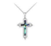 SOULMEET Men's Cross Celtic Abalone Necklace Sterling Silver Cross Pendant with Gothic Jewelry for Men on Leather Chain Unique Gift for Him