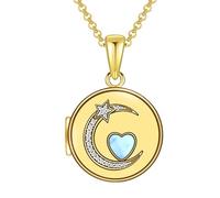 SOULMEET Moon&Star Gold Locket Necklace for Women That Holds 1 Photo 925 Sterling Silver Locket Memorial Gift for Mum Her Lovers Girlfriends Christmas Valentine Mother Day (Locket only)