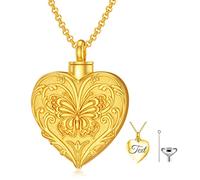 SOULMEET Personalized 9K 14k 18k Solid Gold/Plated Gold Dream Butterfly Cremation Locket Necklace for Ashes, Engraving Butterfly Urn Necklace that Holds Human Dog Cat Ashes (Custom text)