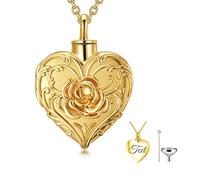 SOULMEET Personalized 9K 14k 18k Solid Gold/Plated Gold Flower Rose Cremation Locket Necklace for Ashes, Engraving Rose Urn Necklace that Holds Human Dog Cat Ashes (Custom text)