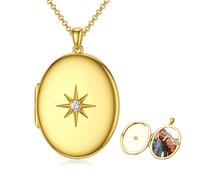 SOULMEET Personalized 9k 14k 18k Solid Gold/Plated Gold Oval Starburst Locket Necklace That Holds 1 Picture Photo “You Are My Dream Star” (Custom photo)