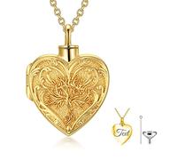 SOULMEET Personalized 9K 14k 18k Solid Gold/Plated Gold Tree of Life Cremation Locket Necklace for Ashes, Engraving Tree Urn Necklace that Holds Human Dog Cat Ashes (Custom text)