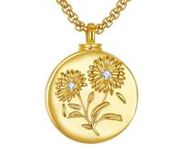 SOULMEET Personalized 9K 14K 18K Solid Gold Silver Daisy Cremation Memorial Gold Necklace for Ashes Holder sunflower Urn Pendant Jewelry Custom Engraved Keepsake Necklace for Loss of Loved One