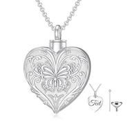 SOULMEET Personalized 9K 14k 18k Solid White Gold/Filled White Gold Butterfly Cremation Locket Necklace for Ashes, Engraving Butterfly Urn Necklace that Holds Human Dog Cat Ashes (Custom Name)