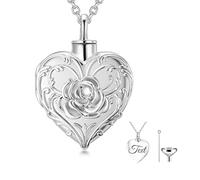 SOULMEET Personalized 9K 14k 18k Solid White Gold/Filled White Gold Flower Rose Cremation Locket Necklace for Ashes, Engraving Rose Urn Necklace that Holds Human Dog Cat Ashes (Custom Name)