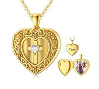 SOULMEET Personalized Gold/Plated Gold Cross Birthstone April Simulated Crystal Locket Necklace That Holds 1 Picture Photo Locket Gift (Custom photo & text)