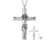 SOULMEET Personalized Jesus Crucifixion Cross Locket for Ashes, Sterling Silver Large Cross Cremation Jewelry Urn Necklace Keepsakes Locket Necklace for Women Men (locket+text)