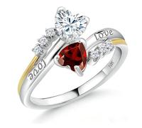 SOULMEET Personalized Solid 14K White Gold Heart Birthstones Mom Promise Ring for Women Custom Engraved Names Engagement Rings for Her Wife Wedding Anniversary Birthday Gift EU Size 49-66.6