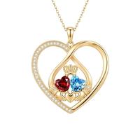 SOULMEET Personalized Two Birthstone Claddagh Infinity Heart Necklace for Women Irish Celtic Crown Hand Pendant 9K Gold 2 Heart Gemstones Birthday Anniversary Jewelry for Her Mom Wife