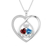 SOULMEET Personalized Two Birthstone Claddagh Infinity Heart Necklace for Women Irish Celtic Crown Hand Pendant 18K Gold 2 Heart Gemstones Birthday Anniversary Jewelry for Her Mom Wife