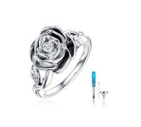 SOULMEET Rose Flower Locket Urn Ring That Holds Loved Ones Ashes Sterling Silver Personalized Locket Band Keepsake Memorial Jewelry Cremation Rings for Women Size P