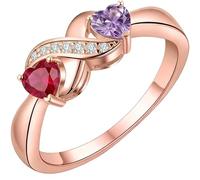 SOULMEET Rose Gold 0.5CT Heart Shape Birthstone Rings for Women Engraved 2 Names Customized 2 Birthstones Solid 9k 14k 18k Gold Engagement Love Couple Ring Elegant Gemstone Jewelry