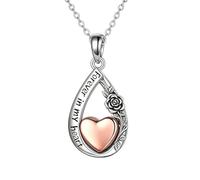 SOULMEET Rose Gold Heart Teardrop Urn Necklace for Ashes Forever in My Heart 925 Sterling Silver Carving Rose Pendant Cremation Ashes Holder Jewelry Memorial Keepsake for Women