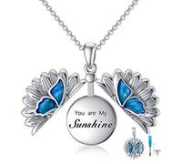 SOULMEET Round Cremation Jewelry for Ashes, Sterling Silver Sunflower Butterfly Urn Ashes Necklace for Women Keepsake Memorial Locket Pendant Hair Holder (locket only)