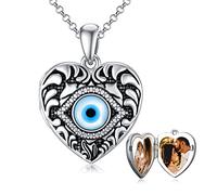 SOULMEET Sterling Silver Heart Shaped Evil Eye Locket Necklace That Holds Pictures Photo Personalized Locket Necklace