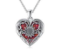 SOULMEET Sunflower Heart Locket Necklace That Holds 3 Pictures with Red Opal, You Are My Sunshine Locket Necklace Keep Family Members Near to You (Locket only)