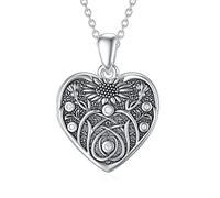 SOULMEET Sunflower Heart Shaped Locket Necklace That Holds Pictures Photo You Are My Sunshine Sterling Silver Custom Jewelry Personalized Locket Necklaces(Locket only)