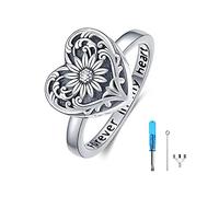 SOULMEET Sunflower Locket Urn Ring That Holds Loved Ones Ashes Personalized Locket Band Keepsake Memorial Jewelry Cremation Rings for Women Sterling Silver