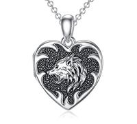 SOULMEET Vintage Power Wolf Heart Locket Necklace That Holds Pictures Photo for Men Sterling Silver Personalized Protection Locket Gift for Women Men Father's Day (Locket only)