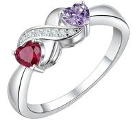 SOULMEET White Gold 0.5CT Heart Shape Birthstone Rings for Women Engraved 2 Names Customized 2 Birthstones Solid 9k 14k 18k Gold Engagement Love Couple Ring Elegant Gemstone Jewelry