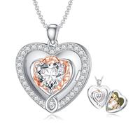 SOULMEET White Gold Plated Silver 1 ct Heart Moissanite Rose Locket That Holds Picture Hollow D Color VVS1 Clarity Moissanite Photo Locket Necklace Gift (Locket only)