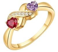 SOULMEET Yellow Gold 0.5CT Heart Shape Birthstone Rings for Women Engraved 2 Names Customized 2 Birthstones Solid 9k 14k 18k Gold Engagement Love Couple Ring Elegant Gemstone Jewelry