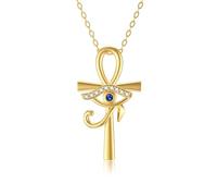 SOULMEET Yellow Gold Egyptian Eye Cross Necklace with 5A Round CZ Religious Fashion Gift for Women Friend Christmas Birthday Thanksgiving Mother Day