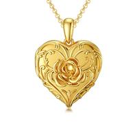 SOULMEET Yellow Gold Plated Personalized Rose Heart Shaped Locket Necklace That Holds Picture