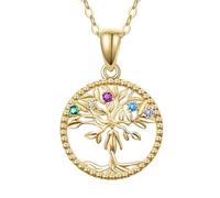 SOULMEET Yellow Gold Tree of Life Family Necklace with Color 5A Round CZ Cute lovely Fashion Gift for Women Friend Christmas Birthday Thanksgiving Mother Day