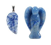 soulnioi 1.5" Natural Healing Crystal Gem Statue Guardian Angel Figurine for Home Room Decoration Ornament (Blue Aventurine), and 1pc Angel Wings Crystal Carved Necklace Pendant (30 * 15mm)