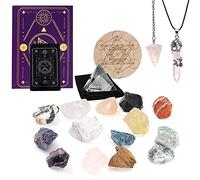 Soulnioi 18pcs Natural Crystals and Healing Stones Kits: Raw Chakra Stones, Rose Quartz Necklace and Pendulum, Crystal Pyramid, for Wicca Beginners Reiki Yoga Meditation