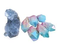 Soulnioi 1pc Natural Raw Blue Celestite Ore Crystal Cluster Small Ornament Irregular Blue Geode Specimen, 1pc Natural Crystal Color Plated Crystal Cluster Foundation Blue Tip Ornament