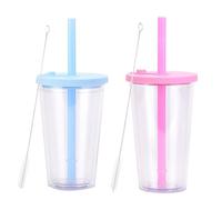 Soulnioi 2 Pack Boba Glass Cup with Straw and Lid, 450ml Insulated Tumbler Bubble Tea Cup (Purple+Blue)