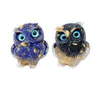 Soulnioi 2pcs Natural Crystal Gravel Dripping Owl Ornaments, Lapis Lapis Gold Foil+Obsidian Gold Foil, Tabletop, Table and Home Decoration