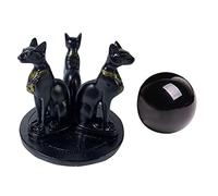 Soulnioi 3.5cm Natural Obsidian Ornament Sphere Ball Fengshui Healing Crystal Decoation Meditation Ball, and Kitten Base Carving Altar Ceremony Resin Crafts Small Ornament, For Home Desk Dector