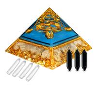 Soulnioi 3.7" Tiger's Eye Orgone Pyramid, Chakra Pyramid Natural Quartz Positive Energy Generator with 3pcs Obsidian Column, 3pcs White Crystal Column for Chakra Balance, Reiki Meditaion