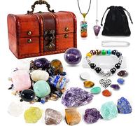 Soulnioi 30PCS Healing Crystal Stones Set: 7 Chakra Crystal Raw Stones Tumbled Stones, Bracelet, Amethyst Crystal Ball with Wooden Box, Gift for Energy Yoga Reiki Spiritual Meditation(Amethyst)