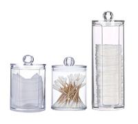 soulnioi 3Pcs Cotton Pad Holder, Qtip Holder Dispenser with Lid Transparent Acrylic Cotton Swab Ball Holder Bathroom Container Cosmetic Makeup Organizer Storage for Floss, Cotton Swabs