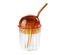Soulnioi 450ml Iced Coffee Glasses with Dome Lid and Straw, Ripple Glass Drinking Tumbler for Ice Tea Juice Latte Cappuccino Mocha Milkshake (Yellow)
