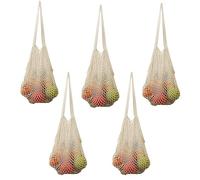 Soulnioi 5 Packs Reusable Grocery Mesh Bags Cotton String Mesh Produce Bags Organic Grocery Shopping Bags Portable/Washable Long Handle