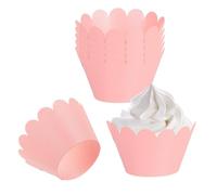 Soulnioi 50PCS Cupcake Wrappers - Pink Cupcake Wrap Sleeves for Baby Shower, Party or Afternoon Tea - Scalloped Disposable Muffin Holders for Events (Pink)