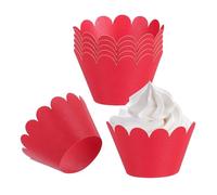 Soulnioi 50PCS Cupcake Wrappers - Scalloped Paper Wraps for Muffins - Disposable Cupcake Holders for Party, Wedding or Afternoon Tea - Elegant Baking Cups (Pearl Red)